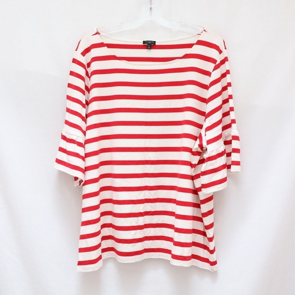 Talbots Tops - NWOT Talbots Striped Tee red white top 3X plus size new bell sleeve ruched